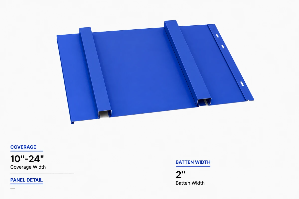 Board & Batten wall panel — 10"-24" coverage, 2" batten width