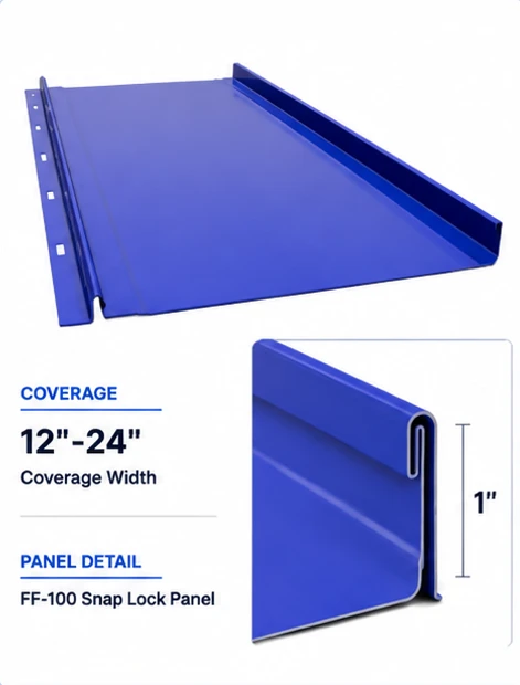 FF-100 snap lock roof panel — 12"-24" coverage, 1" seam height